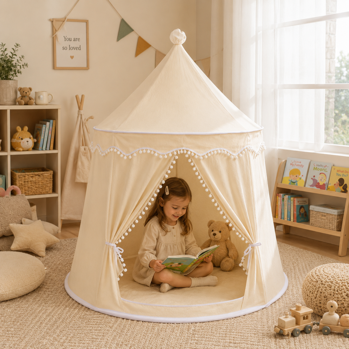 Kids Indoor Teepee Play Tent with Support Poles
