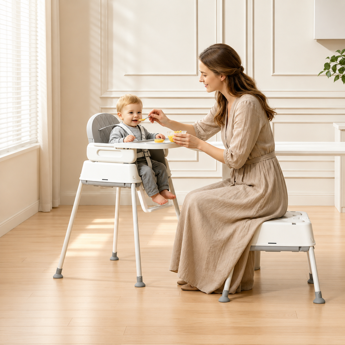 4-in-1 Baby High Chair with Removable Tray, Gray