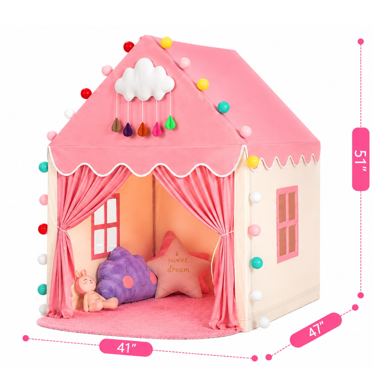 Princess Play Tent with Padded Mat and Lights