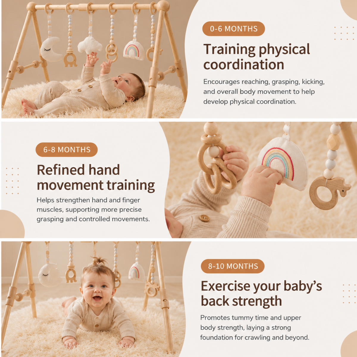 Wooden Baby Play Gym with Hanging Sensory Toys – Natural Wood