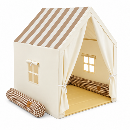 Indoor and Outdoor Kids Playhouse Tent with Roll-Up Curtains and Mesh Windows